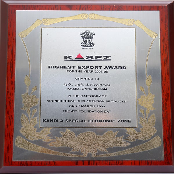 “Highest Export Award” for the year 2007-08